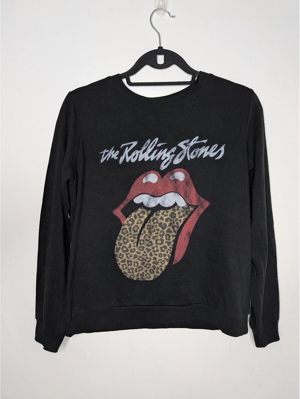 The Rolling Stones Sweatshirt Mens M Black Leopard Tongue Graphic Rock Band